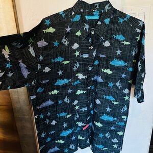 Tori Richard Black Shirt with Blue and Yellow Accents